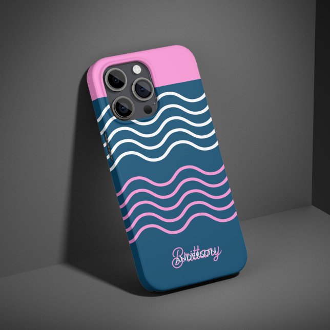 Blue and Pink Wavy Stripes Pattern Personalised  Case-Mate iPhone Case (Creator Uploaded)