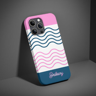Blue and Pink Wavy Stripes Pattern Personalised  iPhone 16 Pro Case