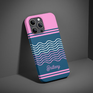 Blue and Pink Wavy Stripes Pattern Personalised  iPhone 16 Pro Case