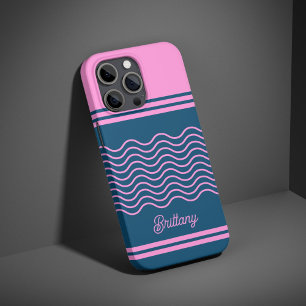 Blue and Pink Wavy Stripes Pattern Personalised  iPhone 16 Pro Case
