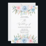 Blue and pink wedding invitation<br><div class="desc">Blue and blush pink watercolor floral wedding invitation</div>