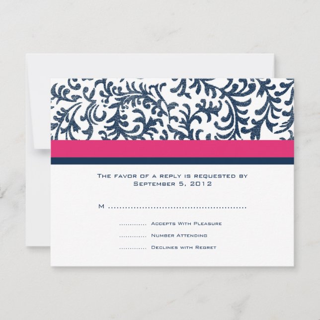 Blue and Pink  Wedding RSVP Card (Front)
