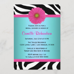 Blue and Pink, Zebra Bridal Shower Invitation