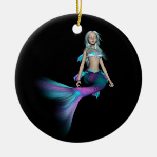Blue and purple 3D mermaid 4 Ceramic Tree Decoration