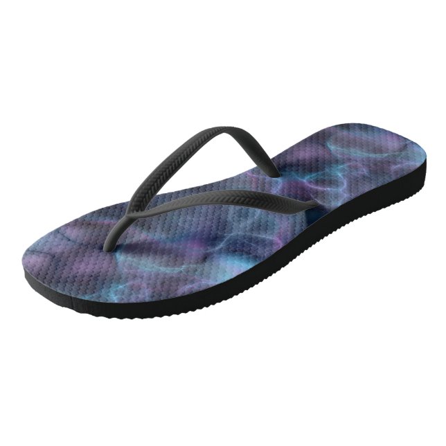 Blue and Purple Abstract Flip Flops (Angled)