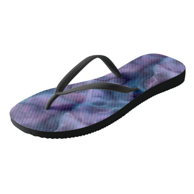 Blue and Purple Abstract Flip Flops (Angled)
