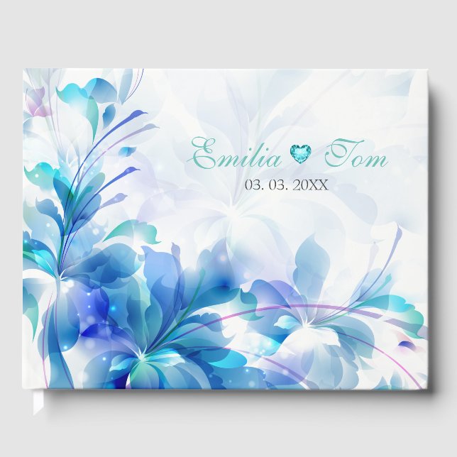 Blue And Purple Abstract Flowers Guest Book (Front)