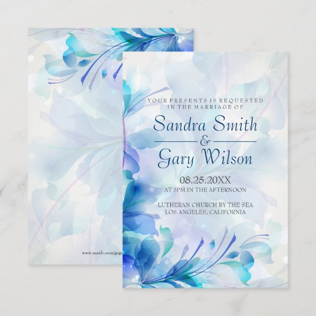 Blue And Purple Abstract Flowers Wedding Invitation (Front/Back)