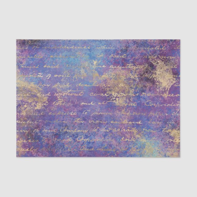 Blue and Purple Abstract Peacock Colours Decoupage Tissue Paper (Front)