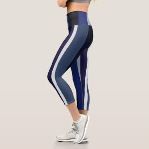 Blue and Purple Abstract Stripes Capri Leggings