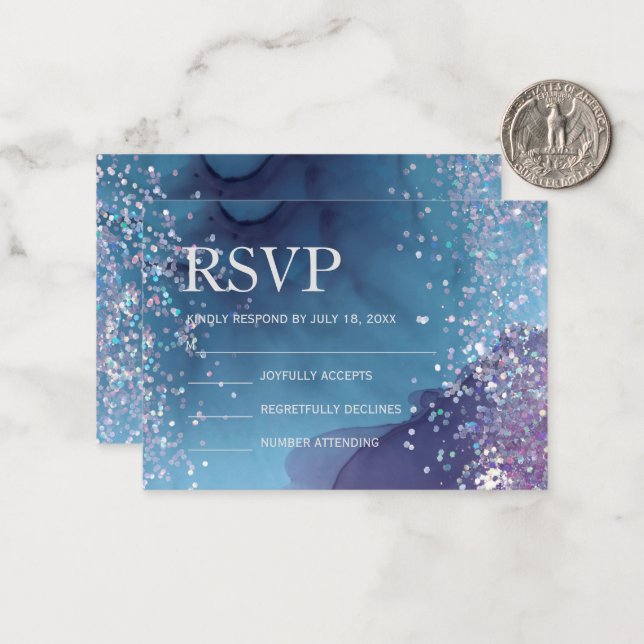 Blue and purple alcohol ink with glitter mystic card (Front/Back In Situ)