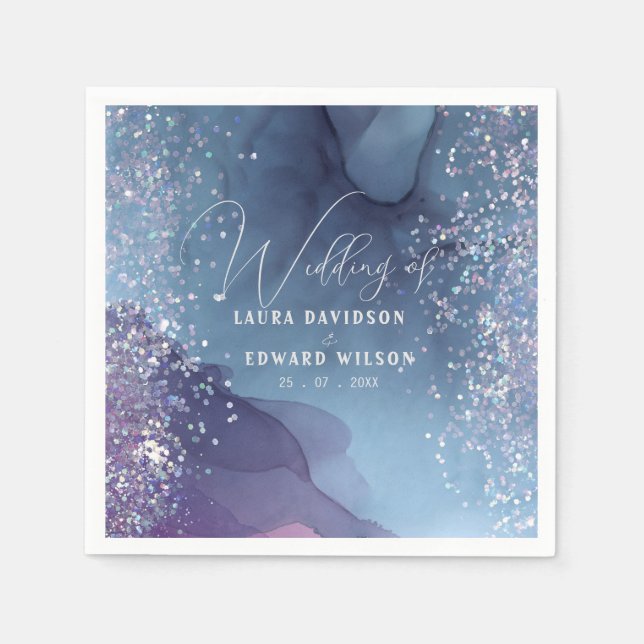 Blue and purple alcohol ink with glitter mystic napkin (Front)