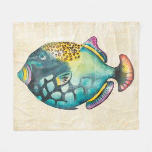 Blue and Purple Aquarium Fish Fleece Blanket