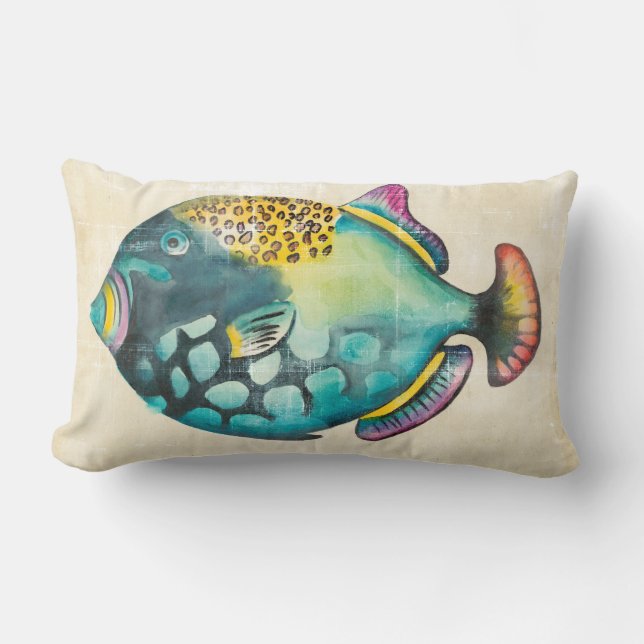 Blue and Purple Aquarium Fish Lumbar Cushion (Front)