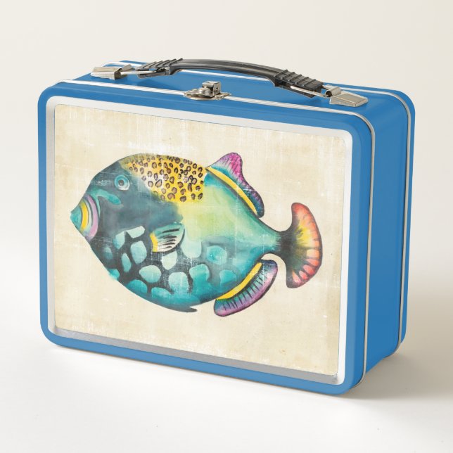 Blue and Purple Aquarium Fish Metal Lunch Box (Front)