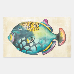 Blue and Purple Aquarium Fish Rectangular Sticker