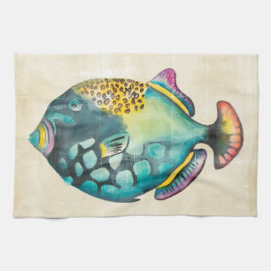 Blue and Purple Aquarium Fish Tea Towel