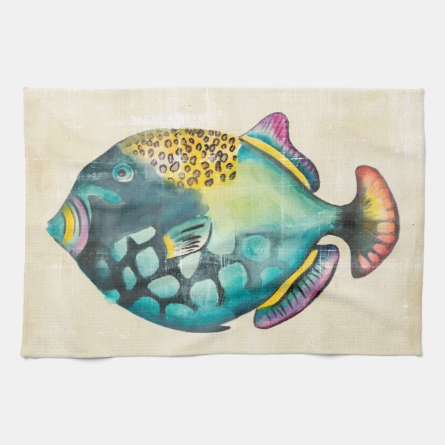 Blue and Purple Aquarium Fish Tea Towel (Horizontal)