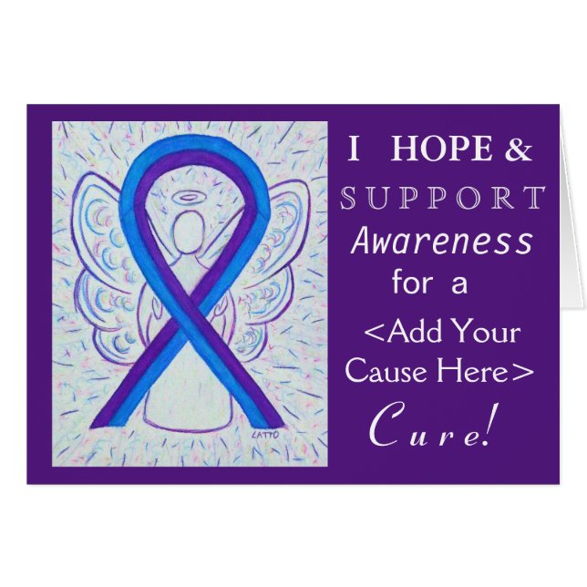 Blue and Purple Awareness Ribbon Angel Cause Cards (Front Horizontal)