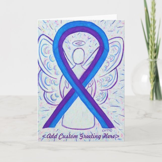 Blue and Purple Awareness Ribbon Angel Custom Card (Front)