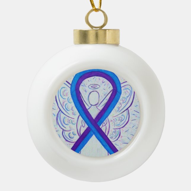 Blue and Purple Awareness Ribbon Angel Ornaments (Front)