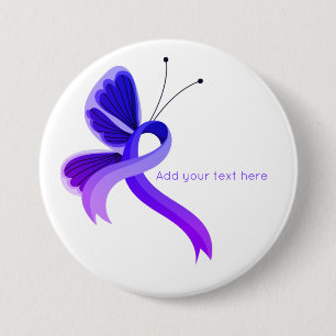 Blue and Purple Awareness Ribbon Butterfly  Button