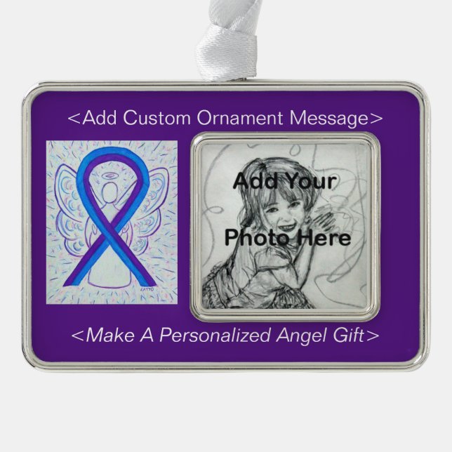 Blue and Purple Awareness Ribbon Custom Ornament (Front)