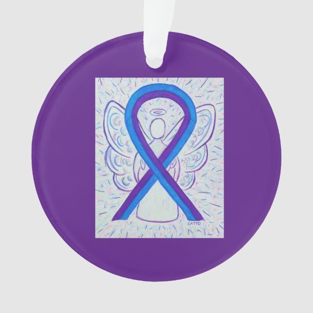 Blue and Purple Awareness Ribbon Custom Ornaments (Front)