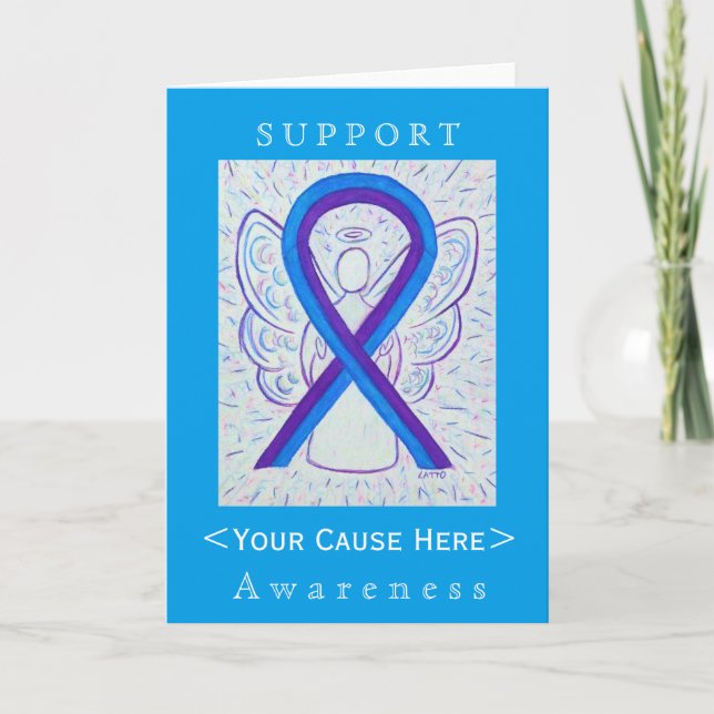 Blue and Purple Awareness Ribbon Customised Card (Front)