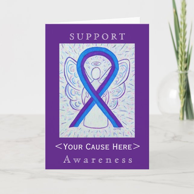Blue and Purple Awareness Ribbon Customised Card (Front)