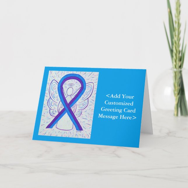 Blue and Purple Awareness Ribbon Personalised Card (Front)