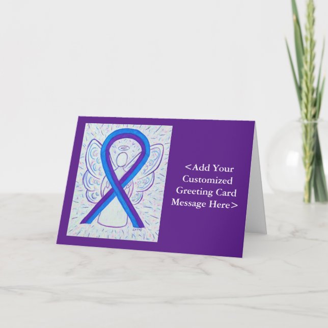 Blue and Purple Awareness Ribbon Personalised Card (Front)