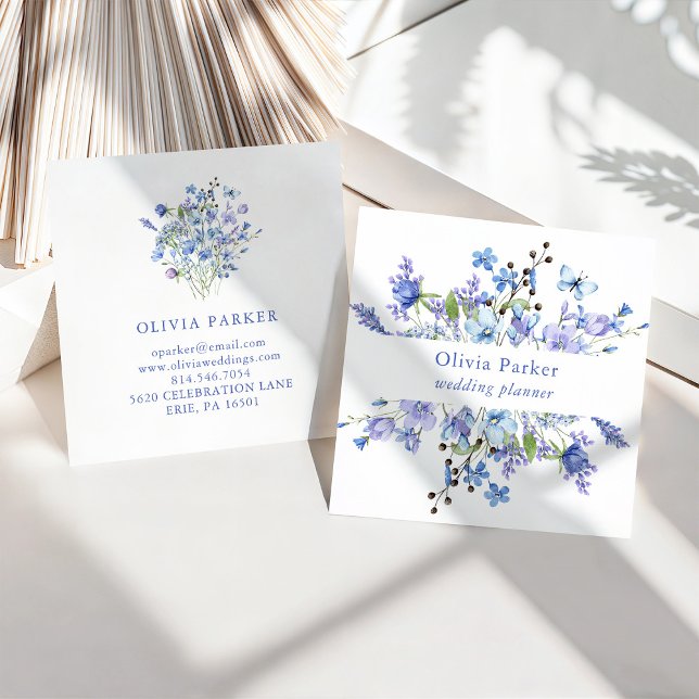 Blue and Purple Boho | Floral Square Business Card (Creator Uploaded)