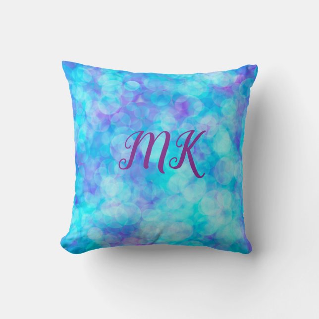 Blue and Purple Bokeh Bubbles    Cushion (Front)