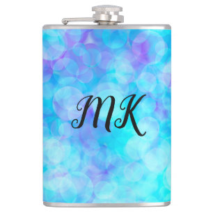 Blue and Purple Bokeh Bubbles Hip Flask