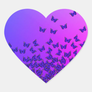 Blue and purple butterflies pattern heart stickers