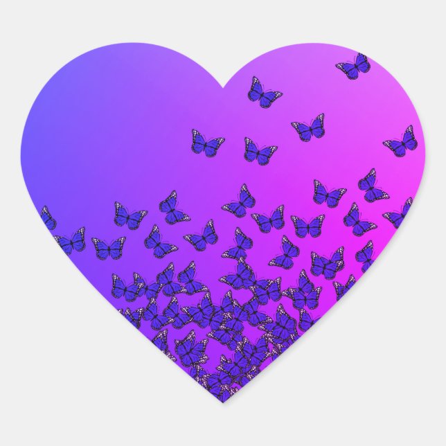 Blue and purple butterflies pattern heart stickers (Front)