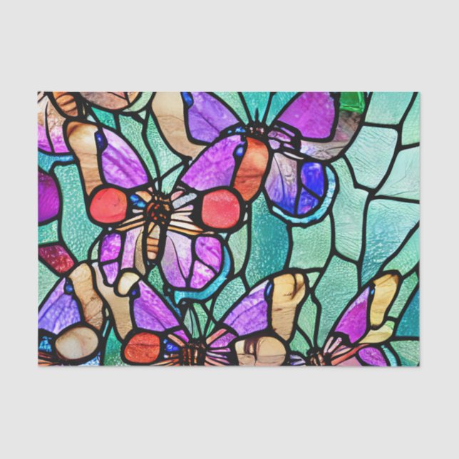 Blue and Purple Butterfly Stained Glass Decoupage Tissue Paper (Front)