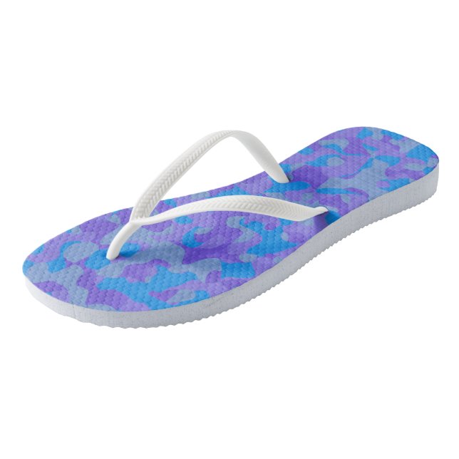 blue and purple camo abstract flip flops (Angled)