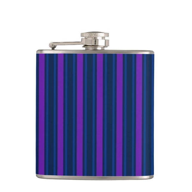 Blue and purple candy stripes hip flask (Front)