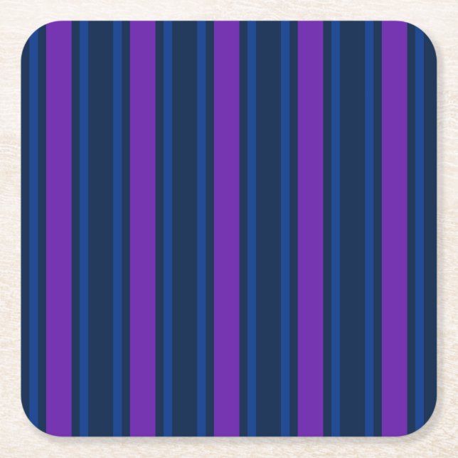 Blue and purple candy stripes square paper coaster (Front)