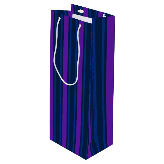 Blue and purple candy stripes wine gift bag (Front Angled)