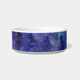 blue and purple cat food bowl