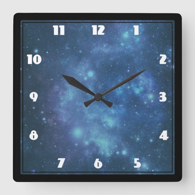 Blue and Purple Cosmic Space Image Square Wall Clock (Front)