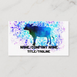 blue and purple cow art watercolor paint splash business card