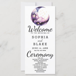 Blue and Purple Crescent Moon Wedding Program