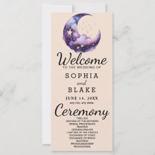 Blue and Purple Crescent Moon Wedding Program