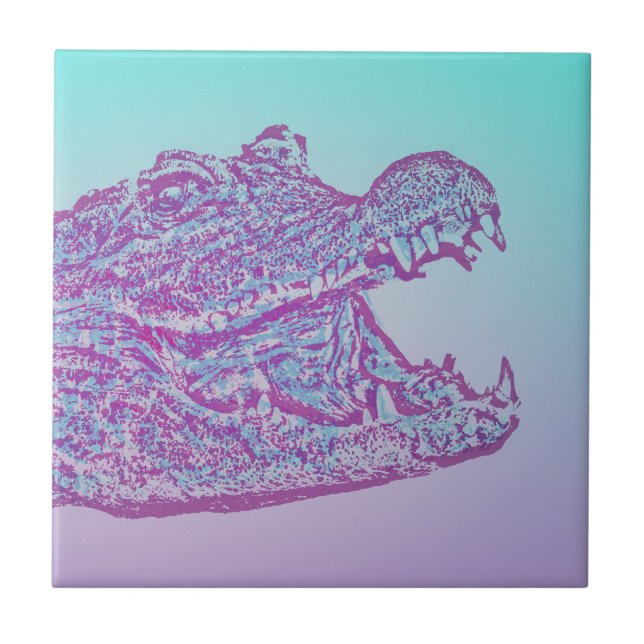 Blue and Purple Crocodile Print Tile (Front)