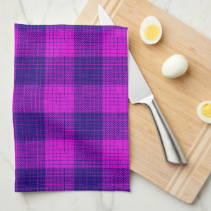 Blue and Purple Crosshatch Chequered Design Tea Towel
