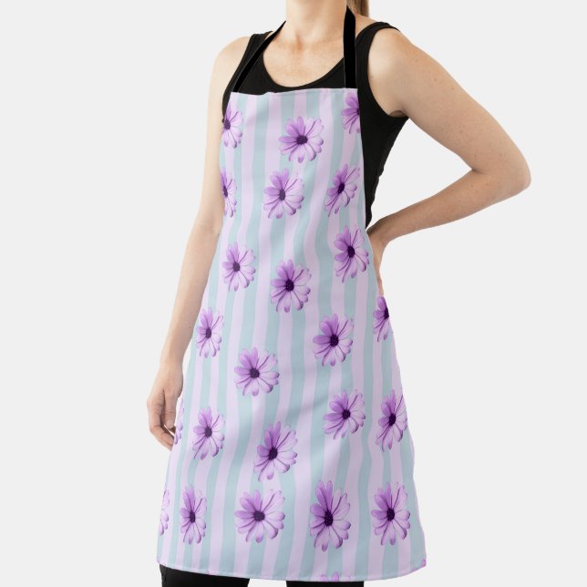 Blue and Purple Daisy Pattern Apron (Insitu)
